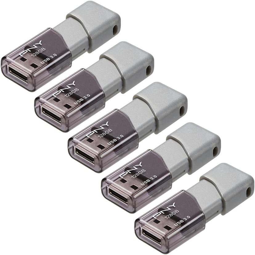 PNY 128GB Turbo Attaché 3 USB 3.0 Flash Drive 5-Pack – Grey, P-FD128X5TBOP-MP, 100MB/s, Light-Weight Durable - Data Storage and Transfer