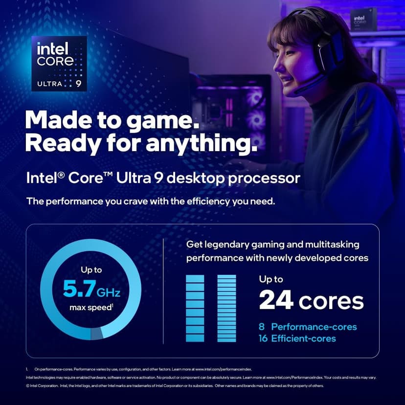 Intel® Core™ Ultra 9 Desktop Processor 285K 24 cores (8 P-cores + 16 E-cores) up to 5.7 GHz