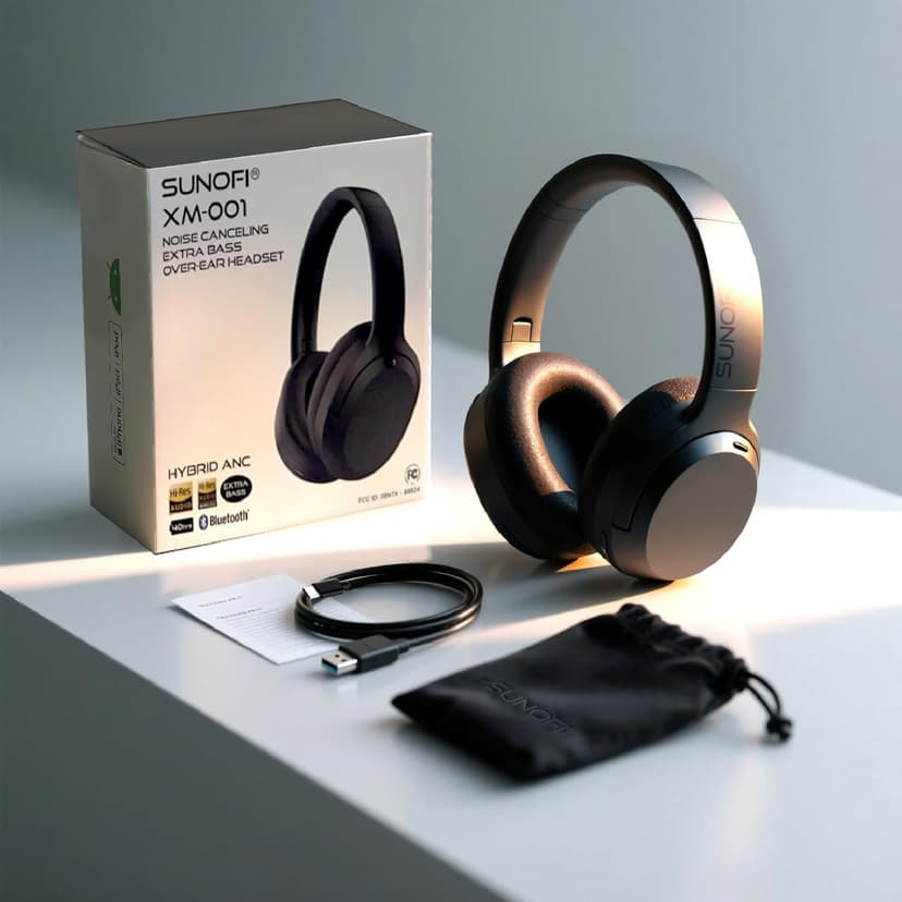 Hybrid Active Noise Cancelling Headphones, Wireless Over Ear Bluetooth Headphones with Mic, 40H Playtime, Hi-Res Audio, Deep Bass, Foldable Comfort Fit Ear Cups for Travel, Office, Home (Black)