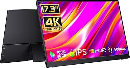 17.3" Portable 4K Monitor, 500 Nits, 3840 * 2160p, 100% Adobe RGB, Travel Monitor with Built-in Kickstand & Speakers, External for Laptop PC, Xbox, Switch, PS4/5