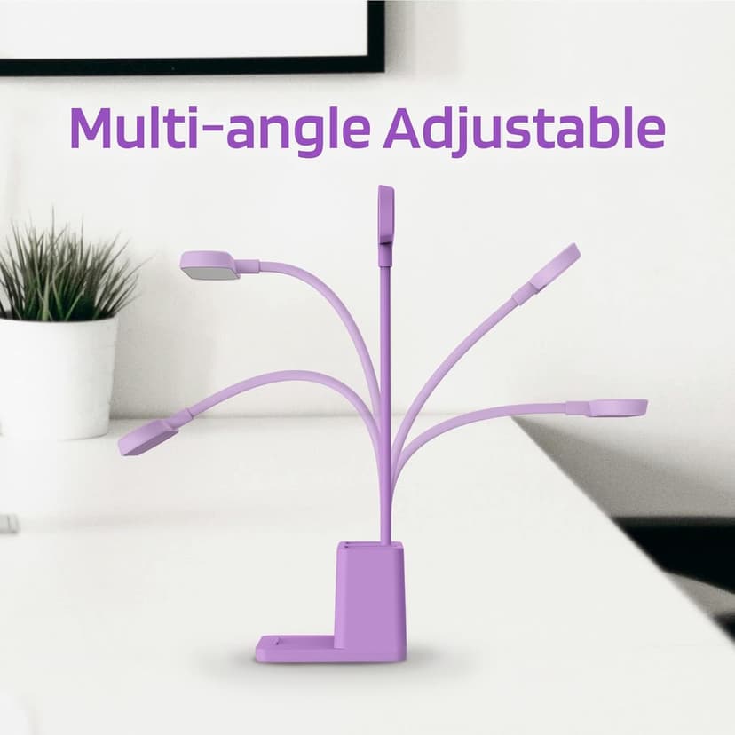 AXX Cute Purple Desk Lamp, Rechargeable Study Table Light for Home Office, Small, Battery Operated, LED, Flexible Gooseneck, Mini, Cordless, College Dorm Room Desktop Accessories for Teen Girls