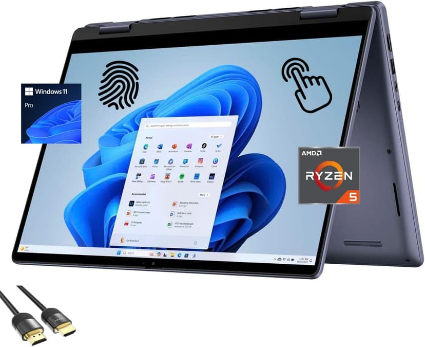 Dell Inspiron 14 2-in-1 Laptop, 14" FHD TouchScreen Display, AMD Ryzen 5-8640HS(Up to 4.9Hz), 16GB DDR5, 1TB PCIe SSD, Backlit KB, FP Reader, SD Card Reader, WiFi 6E, HDMI, USB-C, PDG HDMI, Win 11 Pro