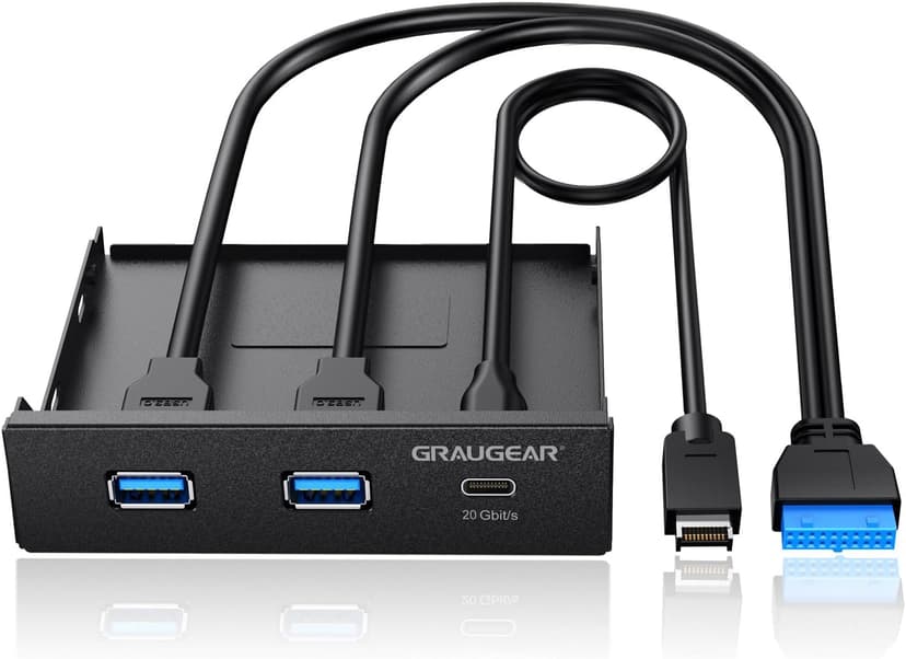 GRAUGEAR 3.5 Inch Front Panel USB Hub, Internal USB Hub with 20Gbps USB3.2 Gen2 USB-C and USB 3.0 Ports, USB3.2 Type-E Key-A 20-Pin Header & USB3.0 Header Required, Fits 3.5" PC Computer Case [G-MP01]