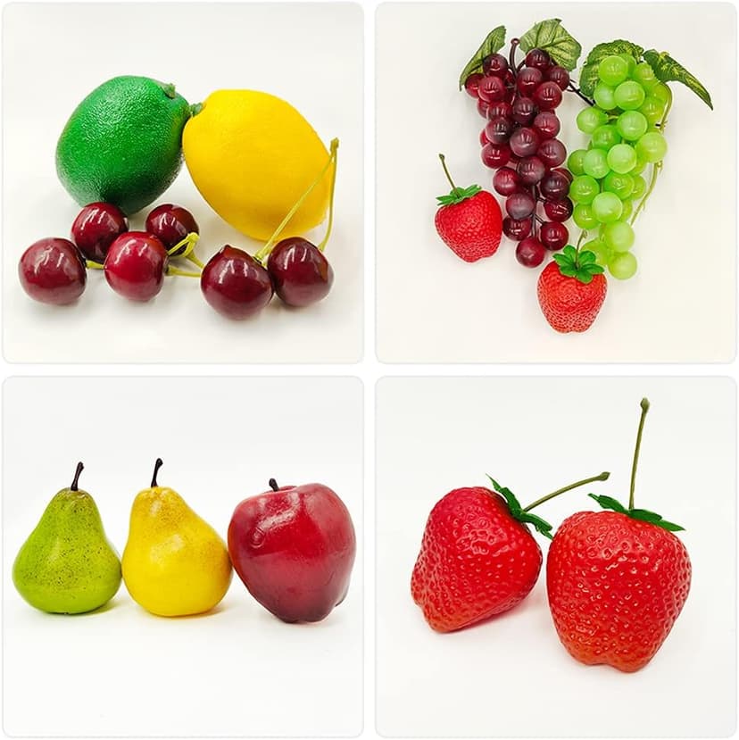17 Pcs Fake Fruit, Simulation Fruit Props for Photography, Display, Lifelike Realistic Artificial Fake Fruits Home Decor Craft Fruit Set Fake Lemon Fake Grape Strawberry