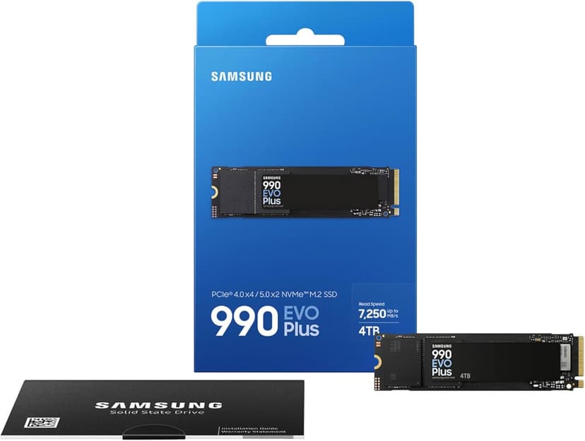 Samsung 990 EVO Plus SSD 4TB, PCIe Gen 4x4 | Gen 5x2 M.2, Speeds Up-to 7,250 MB/s, Upgrade Storage for PC/Laptops, HMB Technology and Intelligent Turbowrite 2.0, (MZ-V9S4T0B/AM)