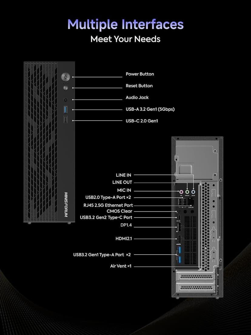 MINISFORUM 795S7 Mini Gaming PC AMD Ryzen 9 7945HX (16C/32T) Barebone Version Tower Computer, 2x DDR5 Slots, 2x PCIe4.0 SSD, HDMI|DP|USB-CTriple Outputs, M.2 2230 Key E Slot, 2.5G Lan Desktop Computer