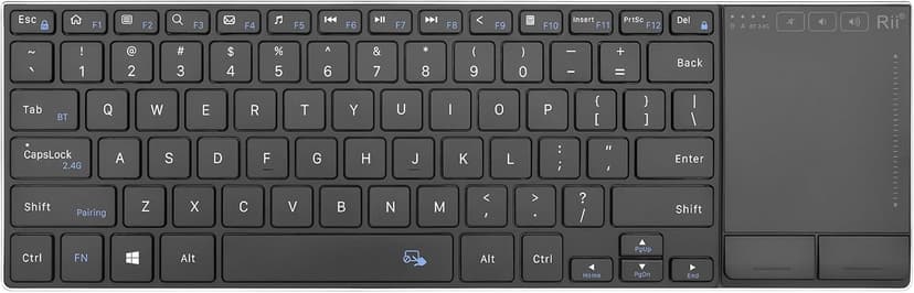 Rii Wireless Bluetooth Keyboard,Multi Device Rechargeable Stainless Steel Ultra Slim Keyboard with Multi-Touch Touchpad,Compatible with PC, Mac, Laptop(2.4G+BT New)