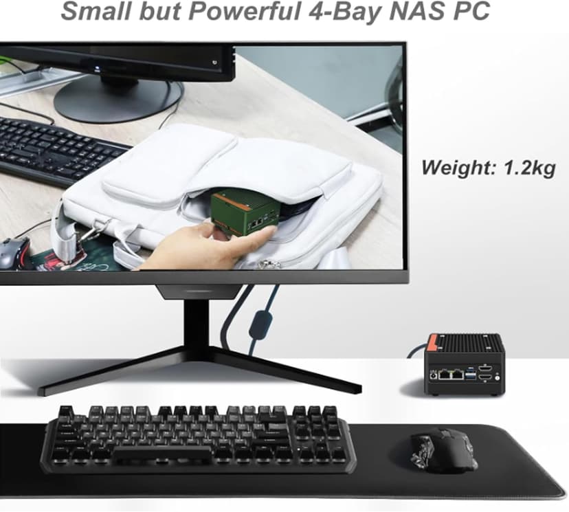 N355 Mini PC 4-Bay NAS Server Pocket Host X86 P6 Lake-N355(Upgraded intelN305) 4M.2 NVMe Expansion Slots, DDR5 4800MHz, Dual 2.5G Network Cards (NO RAM NO SSD)