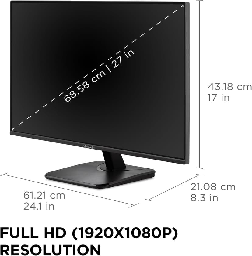 ViewSonic VA2756A-MHD 27 Inch IPS 1080p Monitor with 120Hz, Eye Care, HDMI, DisplayPort, and VGA Inputs for Home and Office