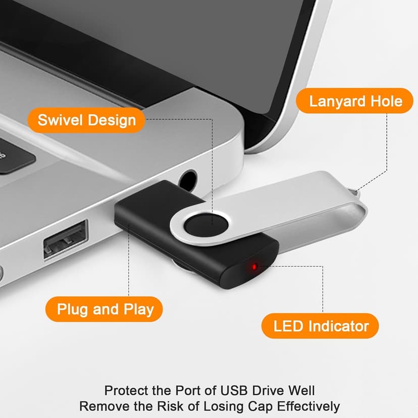 8GB Flash Drive 10 Pack Bulk USB Flash Drives, USB2.0 Thumb Drive USB Stick for Data Storage Backup, Jump Drive Pen Drive Zip Drive Memory Stick with Indicator, USB Storage Flash Drive Swivel Design