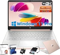 HP Business Student Laptop Computer - Windows 11 Pro & Microsoft Office Lifetime | 14 inch HD | AI-Powered, Long Batter Hr N-Serious Laptop| 16GB RAM, 128GB UFS, 256GB Extend Micro SD | Rose Gold