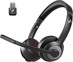 Wireless Headset with AI Noise Cancelling Microphone Bluetooth Headset - Bluetooth V5.2 Headphones with USB Dongle & Mic Mute for Computer/Laptop/PC/iPhone/Android/Cell Phones (Bluetooth+USB Dongle)