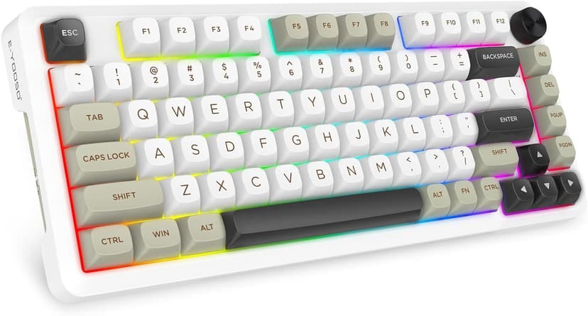 E-YOOSO Z82 Wireless Mechanical Keyboard, 3-Modes 81 Keys Compact, 75% Gasket Hot Swappable RGB Gaming Keyboard with Dedicated Knob Control and Sound Absorbing Pads, PBT Keycaps
