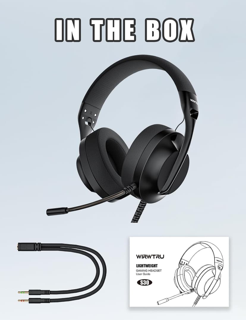 S30 Gaming Headset with Microphone,198g Lightweight Design, Wired Gaming Headphones for Xbox, Xbox Series X|S, PS5, PS4, Switch, PC, Noise Cancelling Mic, Soft Earmuffs (Black)