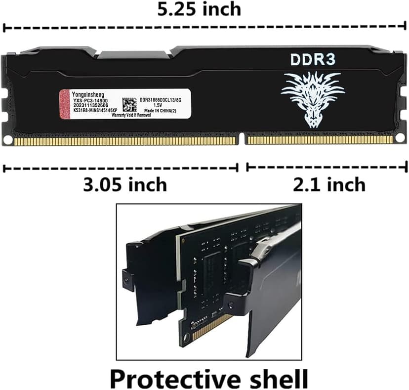 Yongxinsheng 16GB (8GBx2) DDR3 1866MHz (PC3 14900) CL13 Desktop Memory 240Pins 1.5V Non-ECC Unbuffered Ddr3 UDIMM RAM - Black