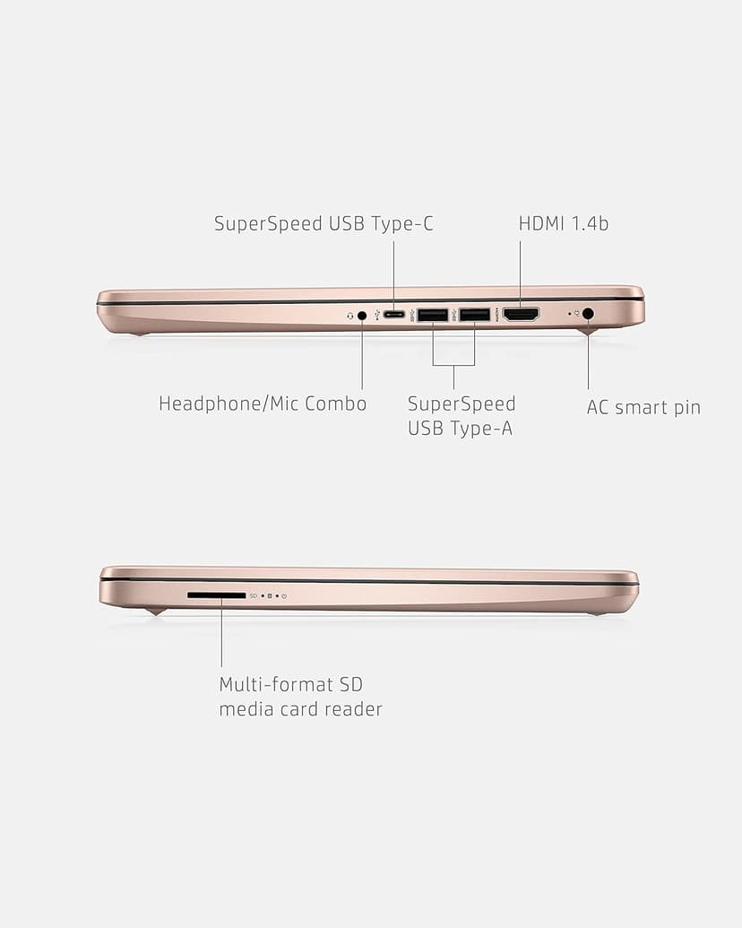 HP 14 Laptop, Intel Celeron N4020, 4 GB RAM, 64 GB Storage, 14-inch Micro-edge HD Display, Windows 11 Home, Thin & Portable, 4K Graphics, One Year of Microsoft 365 (14-dq0030nr, Pale Rose Gold)
