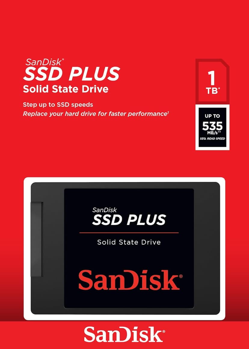 SanDisk SSD PLUS 1TB Internal SSD - SATA III 6 Gb/s, 2.5"/7mm, Up to 535 MB/s - SDSSDA-1T00-G27