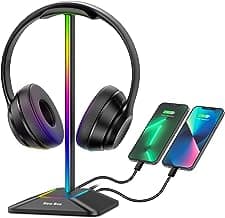 New bee RGB Headphone Stand with 1 USB-C Charging Port and 1 USB Charging Port, Desk Gaming Headset Stand with 7 Light Modes for All Earphone Accessories (Black)