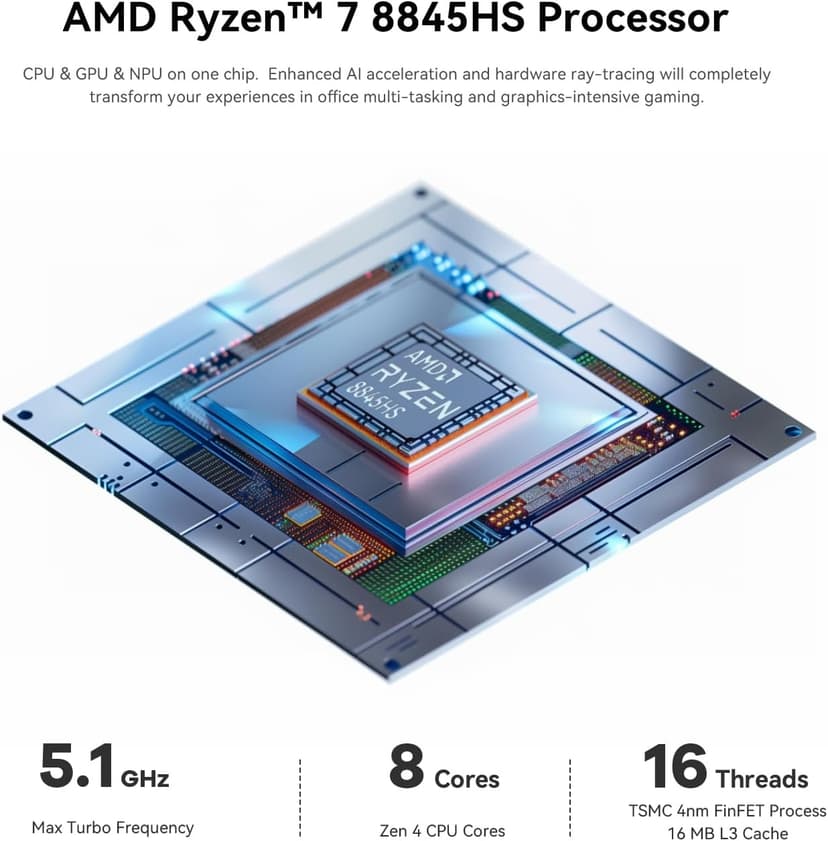 Beelink SER8 Mini PC, AMD Ryzen 7 8845HS(4nm, 8C/16T) up to 5.1GHz, Mini Computer 64GB DDR5 RAM 2TB M.2 NVME SSD, Desktop PC 4K@144Hz Triple Display, Mini Gaming Computer WiFi6/BT5.2/2.5Gbps/W-11 Pro
