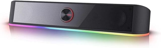 Redragon GS560 RGB Desktop Soundbar, 2.0 Channel Computer Speaker with Dynamic Lighting Bar Audio-Light Sync/Display, Touch-Control Backlit with Volume Knob, USB Powered w/ 3.5mm Cable, Black