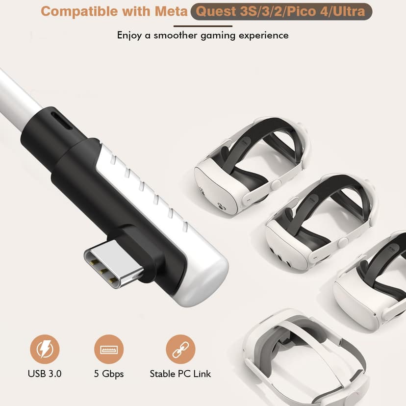 16 Feet Link Cable for Quest 3S,VR Cable Compatible with Meta Quest 3S/Quest 3/Oculus Quest 2/Pico 4 Accessories and PC/Steam VR,16FT USB 3.0 to USB C Link Cable High Speed Data Transfer Link Cord