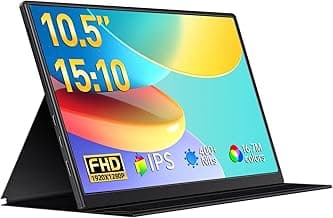 Small Portable Monitor 10.5" 400 Nits 15:10 FHD 1280P IPS Screen, Ultra-Slim Mini Monitor w/Smart Cover & Speaker, USB C HDMI HDR Portable Gaming Monitor, Travel Monitor for Laptop Xbox Switch