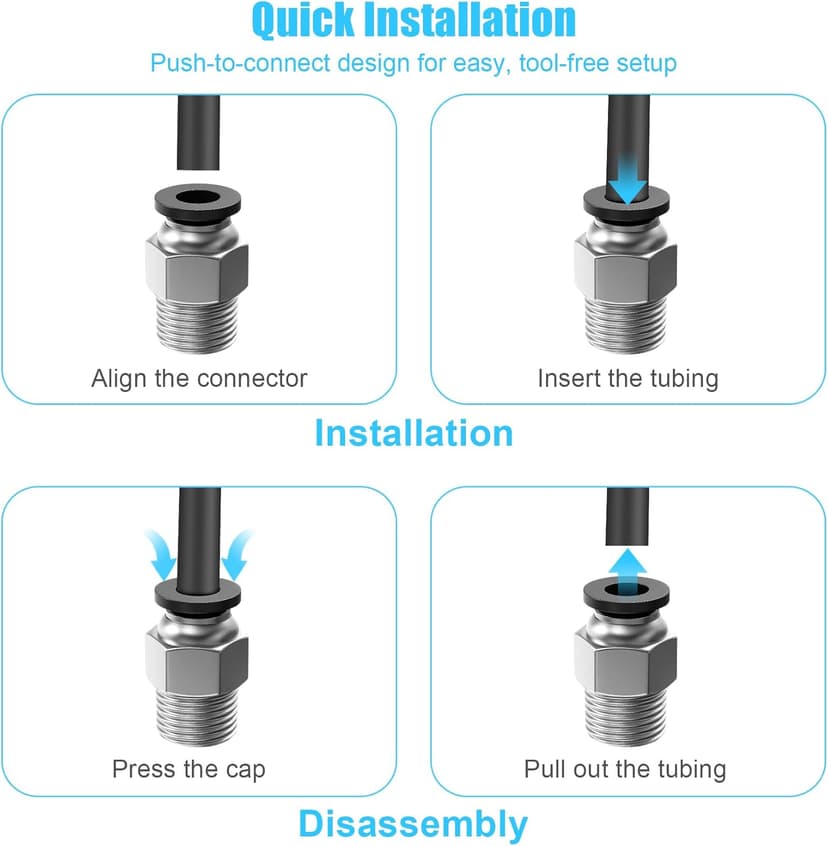 10PCS Premium PC4-M10 Pneumatic Quick Connector Fittings, Bowden Tube Coupler Male Straight PTFE Tube Push for E3D-V6, Bowden Extruder Parts Compatible with Ender-3 and Ender-3 V2 3D Printer