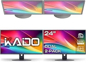 Kado Dual Monitor Setup - 2-Pack 24" 1920x1080 Computer Monitor 75Hz VESA Mount HDMI Office Gaming Hybrid Built-in Speakers (E24X Dual Series)