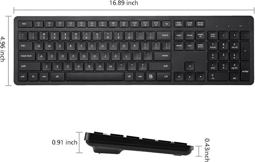 Wireless Keyboard, 2.4G USB External Silent Cordless Keyboard for Windows Chrome Laptop Computer PC Desktop Notebook Chromebook, 106 Keys Full Size with Number Pad (Black)