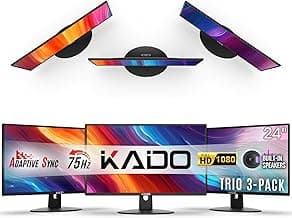 Kado Triple Monitor Setup - 3-Pack 24" 1920x1080 Computer Monitor 75Hz VESA Mount HDMI Office Gaming Hybrid Built-in Speakers (E24 Trio Series)