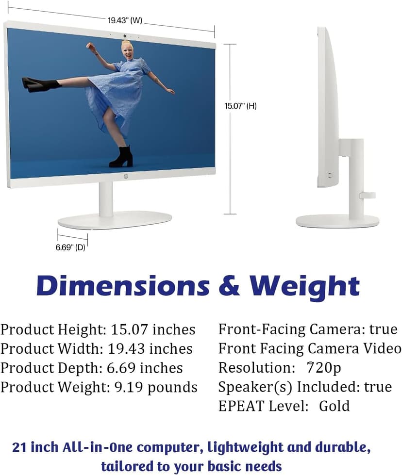 HP All-in-One Desktop Computer, Microsoft Office Lifetime License, Win 11 Pro, Wi-Fi 6, Bluetooth, Intel Celeron J4025 Processor, 21.5'' FHD Display (32GB RAM • 1TB SSD)