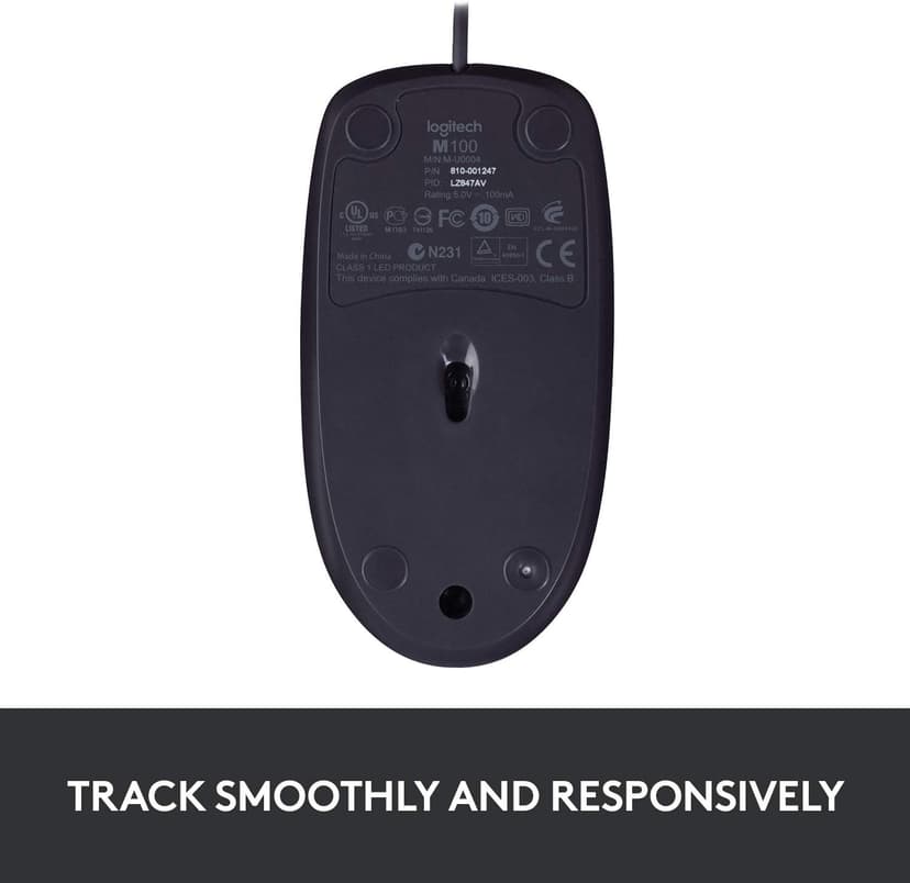 Logitech B100 Wired Mouse for Computer and Laptop, USB Corded Mouse, Right or Left Hand Use - Black