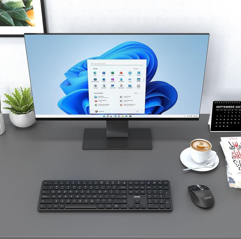 Arteck 2.4G USB Wireless Keyboard Ultra Slim Full Size Keyboard with Numeric Keypad and Media Hotkey for Computer/Desktop/PC/Laptop/Surface/Smart TV and Windows 11/10
