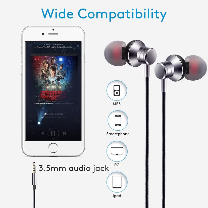Wired Earbuds Headphones with Microphone Stereo Bass Earphones Noise Isolation in-Ear Headset Compatible with All Smartphones Tablets iPod IPad MP3 Player That with 3.5 mm Interface(Silver)