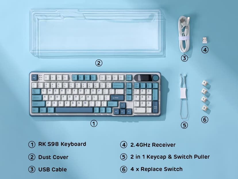 RK ROYAL KLUDGE S98 Mechanical Keyboard w/Smart Display & Knob, Top Mount 96% Wireless Mechanical Keyboard BT/2.4G/USB-C, Hot Swappable, Software Support, Creamy Sounding, 98 Keys