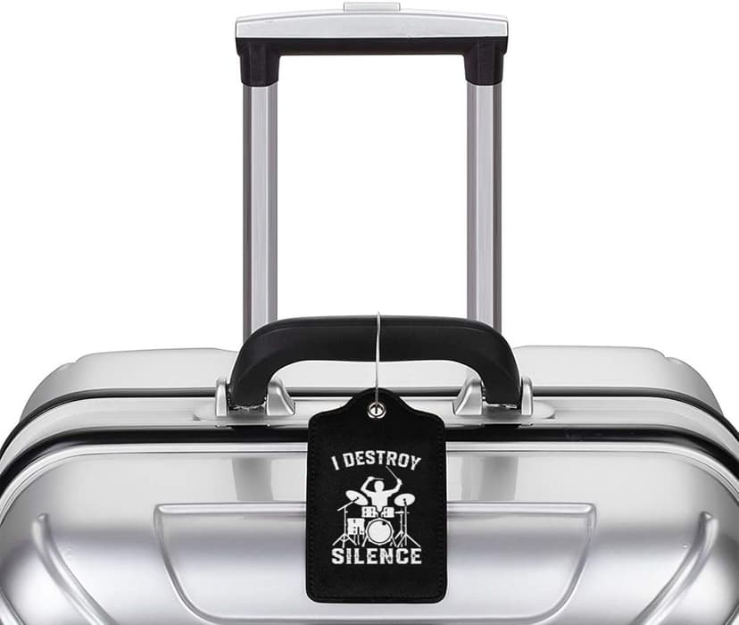 I Destroy Silence Drums Suitcase Tags with Name Id Labels Stainless Steel Loop Luggage Tag, for Suitcase Travel Bag 4 PCS