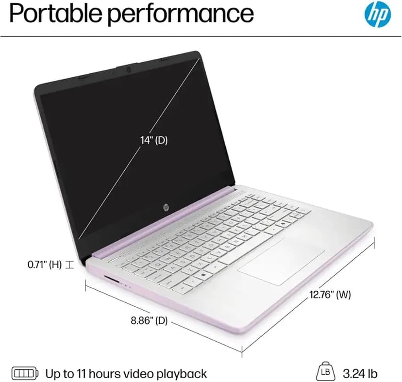 HP AI-Powered 14" HD Laptop with Microsoft Office and 1TB Cloud Storage Included for 1-Year| 16GB RAM|128GB SSD & 128GB Portable SSD| Intel 4-Core CPU| Webcam|Ultra Light| Windows 11| RK Bundle|Purple