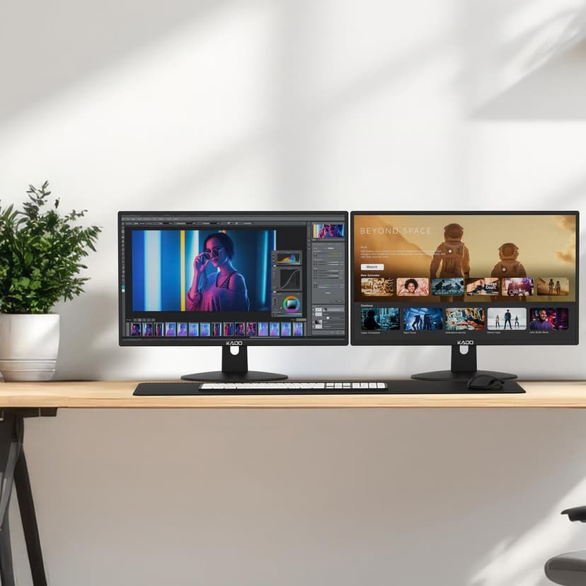 Kado Dual Monitor Setup - 2-Pack 22" 1920x1080 Computer Monitor 75Hz VESA Mount HDMI Office Gaming Hybrid Built-in Speakers (E22 Dual Series)