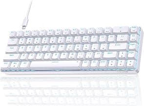 TMKB T68SE 60% Mechanical Gaming Keyboard – Ultra-Compact 68 Keys Wired Keyboard with Blue Switches, LED Backlit, Dedicated Arrow & Control Keys – White – for Windows PC/Laptop/Gamers/Typists