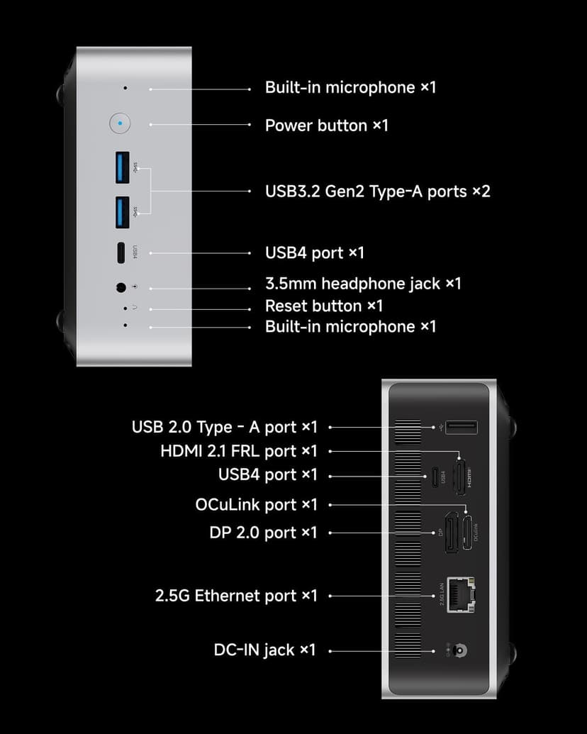 AI Mini PC XG1-370 AMD Ryzen AI 9 HX 370(12C,24T, up to 5.1GHz)& Radeon 890M (AMD XG1-370 32GB+1TB)