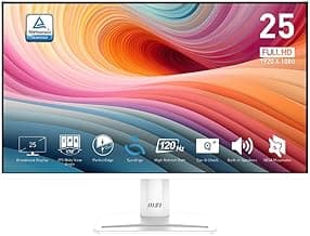 MSI PRO MP251W E2 24.5-inch IPS 1920 x 1080 (FHD) Gaming Office Monitor, 120Hz, Adaptive-Synch, HDR Ready, HDMI, VGA Port, Display Port,VESA Mountable, Tilt, Speaker, 4-Side Slim Bezel,1ms, White
