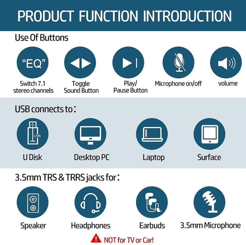 T10 External Sound Card, PHOINIKAS USB Audio Adapter for PC Windows, Mac, Linux, Laptops, Desktops, Stereo Sound Card with 3.5mm Interface & USB Interface, Volume Control, Plug & Play (6-in-1, Black)