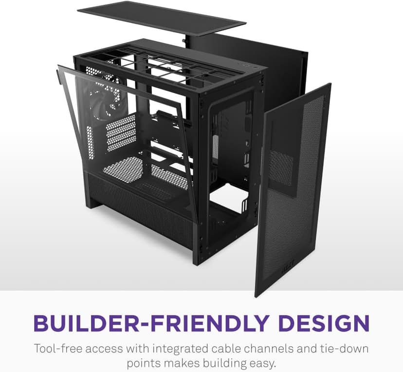NZXT H3 Flow – Micro-ATX PC Case – Optimized Airflow – Includes 1 x 120mm Rear Fan – Supports Full-Sized GPUs – Fits 280mm Front, 240mm Top Radiator – Back-Connect Motherboard – Black