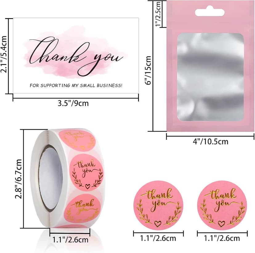650 PCS Thank Cards & Stickers Set for Supporting My Small Business with Resealable Packaging Bag, Supplies for Shop, Online Retailers, Local Stores and Business Owners