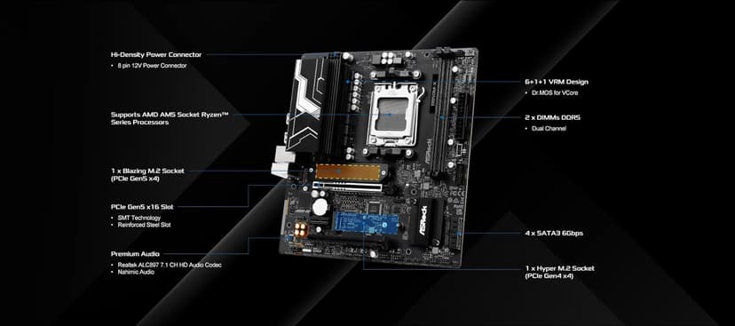 ASRock B850M-X R2.0 AM5 Micro-ATX Motherboard: AMD Ryzen 9000/8000/7000 Ready | DDR5 8200+ OC | PCIe 5.0 M.2 | 2.5G LAN | USB 3.2 Type-C | HDMI/DP
