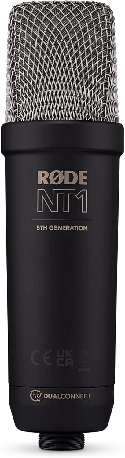 RØDE NT1 5th Generation Large-diaphragm Studio Condenser Microphone with XLR and USB Outputs, Shock Mount and Pop Filter for Music Production, Vocal Recording and Podcasting (Black)