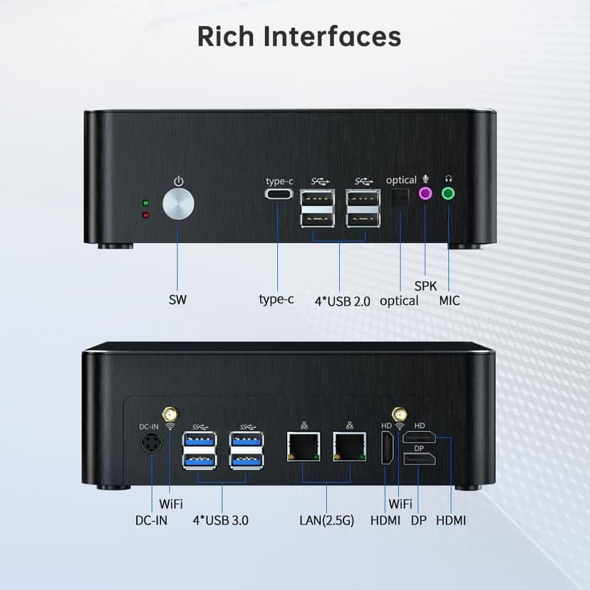 Thdeukoty Mini PC with Core i9-9880H 2.3 up to 4.8GHz, 32G DDR4 1T SSD, Windows 11 Pro Desktop Computer, DP*1, HDMI*2 Support Triple Display, WiFi6E/BT5.3, VESA, Optical, Dual 2.5G LAN