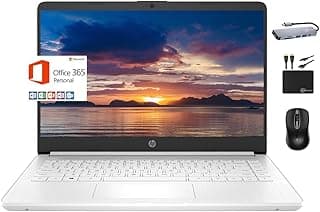 HP 2024 Premium 14" Micro-Edge Portable Laptop Student Business, Intel Quad-Core N4120, 8GB RAM, 192GB (64GB eMMC+ 128GB Card), Webcam, WiFi, Windows 11S + 1 Year Office 365, MarxsolAccessory White