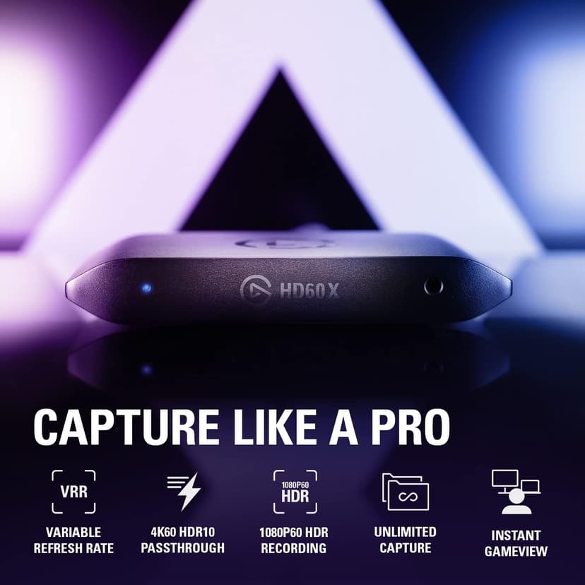 Elgato HD60 X - Stream and Record in 1080p60 HDR10 or 4K30 with Ultra-low Latency on PS5|Pro, PS4|Pro, Xbox Series X/S, Xbox One X|S, Nintendo Switch 2, in OBS and More, Works with PC and Mac