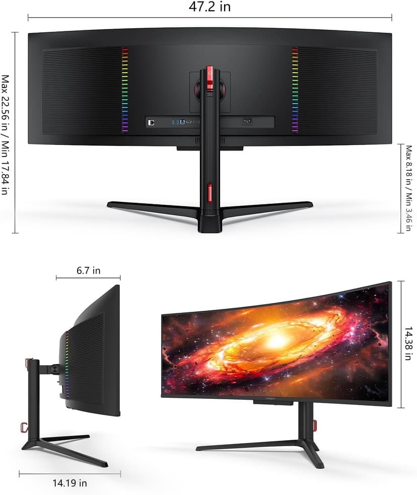 INNOCN 49" OLED Ultrawide Curved Gaming Monitor 5120 x 1440p 144Hz, 0.03ms, USB Type C 90W, HDMI 2.1, DisplayPort, USB Hub, Speakers, Adaptive-Sync, Adjustable Stand, Black